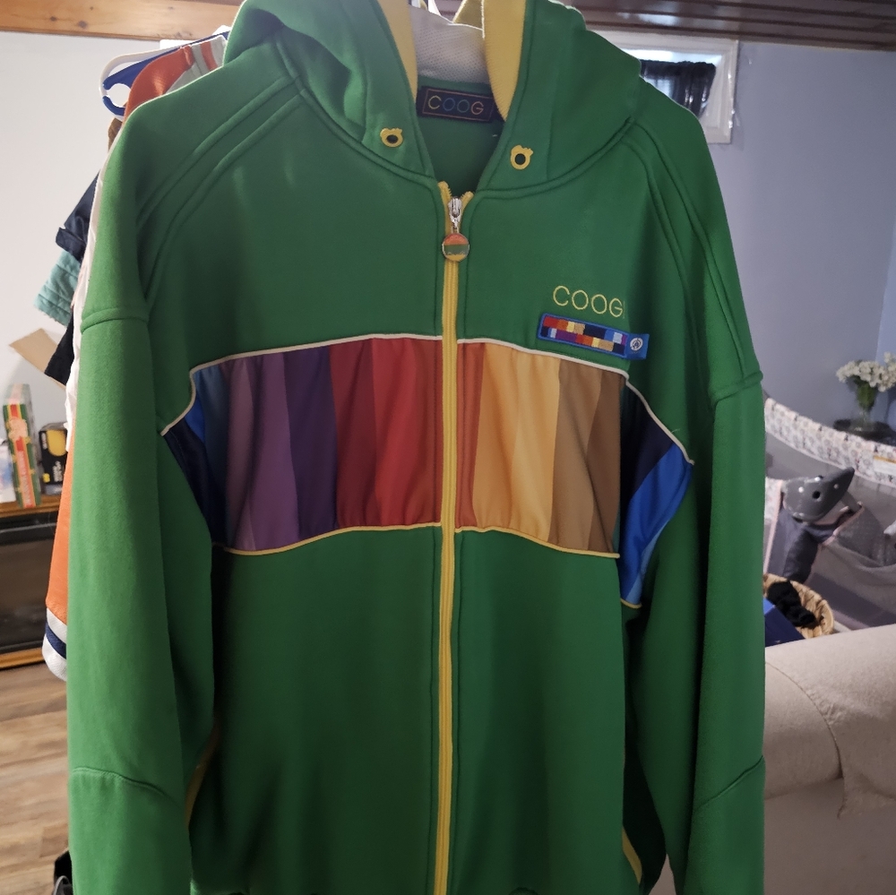COOGI Mens Vibrant Green Jacket with Multicolor Stripes NWOT